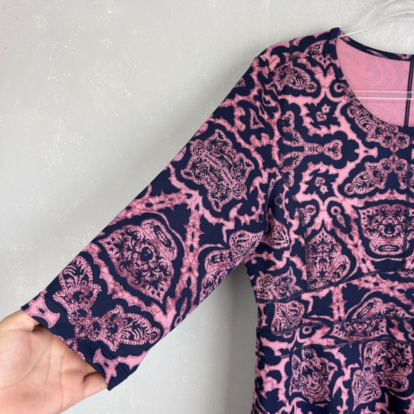 Title Nine size L half sleeve dress fit & flare stretch jersey dress pink navy - Picture 5 of 12